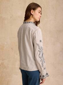 Poéselle Women's Front Button Long Sleeve Floral Embroidered Casual Shirt,Boho, Western, Nashville Outfits, Coachella, Concert Wear