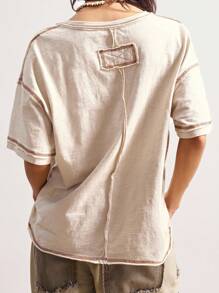 Bohemela 休闲纯色针织半拉链前短袖宽松女式T恤 - 杏色 - 查看 7