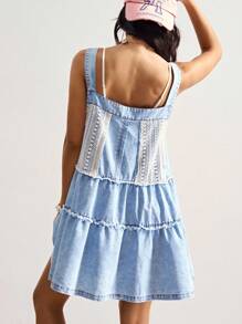 Bohemela 休闲纯色梭织牛仔连身连衣裙 - 藍色 - 查看 7