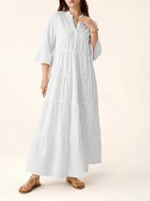 SHEIN LUNE Plus-Size Ladies Long Long Sleeves Mothers Day For Formal Occasions Wearing Flanged Fringe Pendant Chinese Style Urban Retro Dress - White - View 4