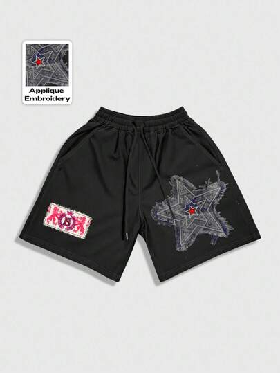 Street Life Men's Pentagram Print Drawstring Waist Shorts, Suitable For Everyday Wear, Spring/Summer