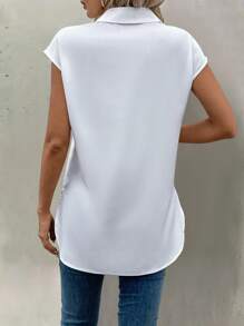 EMERY ROSE 1 件休闲领短袖纽扣前口袋衬衫 - 白色 - 查看 2