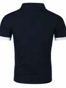 Coreblaze Men's Casual Sports Color Block Edge Short Sleeve Polo Shirt, Summer - Navy Blue - View 2