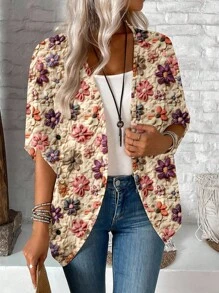 EMERY ROSE Damen Lässige, schlichte Gestrickte Jacke mit Blumenmuster, leicht, geeignet für Frühling und Sommer