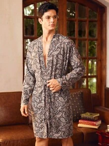 EverLounge Paisley Gentleman's Nobleman Basic Casual Bathrobe For Men, Fall - Multicolor - View 3