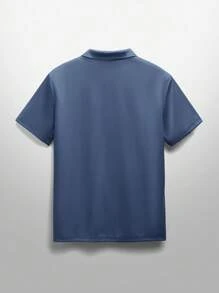 NEON BLANC Men's Letter Print Short Sleeve Casual Knitted Polo Shirt - Blue - View 2