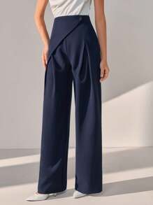 CLARA VERO Pantalones de pierna ancha de color sólido con detalles envolventes