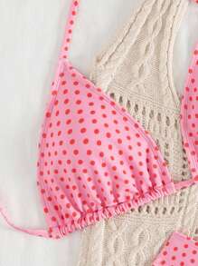 Swim Mod 女士粉色波尔卡圆点印花露背低腰三角比基尼套装，夏季 - 淺粉色 - 查看 3