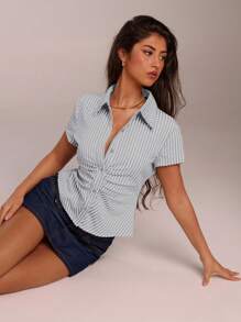 SHEIN Forever 21 海滩度假 夏季文艺复兴博览会 乡村音乐会 Y2k 上衣 毕业典礼 外出露背上衣 音乐节 机场 复活节 波西米亚风女式上衣 - 藍色 - 查看 7