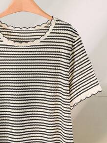 CosyJoli Plus Size Women's Casual Striped Loose Fit Round Neck T-Shirt, Versatile For Summer