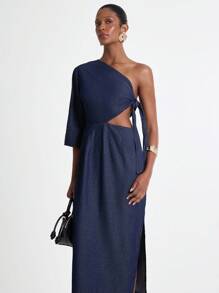 Daynim Robe en jean mi-longue asymétrique décontractée pour femmes - Jean brut - Voir 6