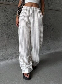 Coolane Kids Teen Girls Fall Clothes  Clothing For Petite Girls  Basic Knit Comfort Striped Wide Leg Sweatpants  Streetwear Striped Textured White Baggy Pants ,Back To School Winter