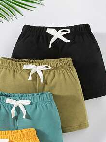 SHEIN Playful Pals 5 Pcs Baby/Toddler Boys' Comfortable Casual Shorts, Summer 2024 New Arrival