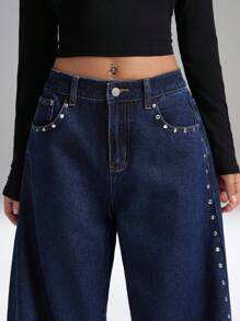 LYSMO 女士舞会/正式场合/度假/可爱/西部/商务 休闲/优雅/生日/外出/夜店/办公室/节日/锐舞派对/工作服/优雅/乡村音乐会/早午餐/邮轮/复古/机场/优雅/教堂/童话/下午茶/千禧一代/街头风/Y2K/迪斯科/毕业/婚礼宾客/鸡尾酒会/复古/宽松/度假/蓝色阔腿牛仔裤/金属色/宽松/拖地/休闲/牛仔裤，秋季女装 - 藍色 - 查看 5