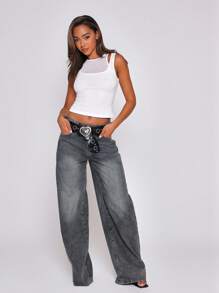 MUSERA Quần jeans cạp thấp dáng rộng kiểu thập niên 90-2000, thích hợp cho mùa xuân, phong cách đường phố, thường ngày, dễ thương, cá tính, kiểu miền Tây, mùa hè, mùa đông, đi làm, thanh lịch. - Màu Khaki - Xem 7
