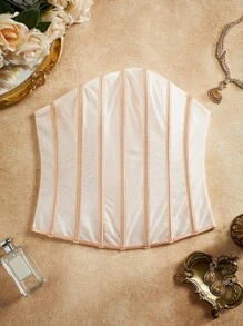 PinupPomp Áo ống đơn giản họa tiết xương cá Bandeau giúp định hình vòng eo - Màu be - Xem 6