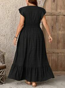 SHEIN LUNE Vestido largo con bajo fluido de tela texturizada para mujer de talla grande, vestido de verano para graduación, atuendo para el 4 de julio, graduación en blanco