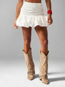 MISSGUIDED Váy ngắn Broderie Anglaise có viền xếp nếp mặc đi biển mùa hè, mặc ban ngày, dự tiệc, lễ hội - trắng - Xem 5