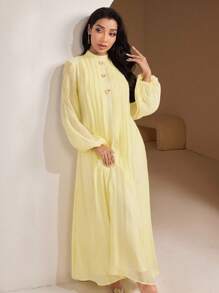 Veilorie Robe longue élégante à manches longues et taille cintrée, couleur unie pour femmes