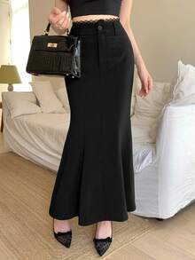DAZY Women's Elegant Commuting Solid Color Mermaid Skirt - Black - View 9