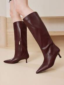 MOTF PREMIUM BOTAS DE TACÓN ALTO CON PUNTERA PUNTIAGUDA Y CREMALLERA HASTA LA RODILLA - Burdeos - Ver 5