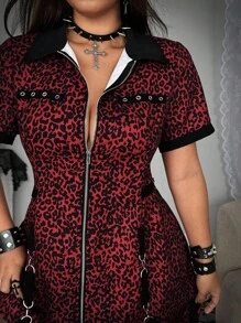 Whyspr 朋克风豹纹简约收腰连衣裙