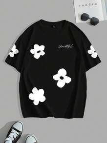 Claim Dot 男士休闲花卉印花短袖T恤，夏季 - 黑色 - 查看 3