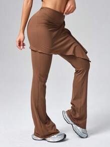 DAZY 女式二合一喇叭裤运动休闲裤 - 咖啡棕 - 查看 1