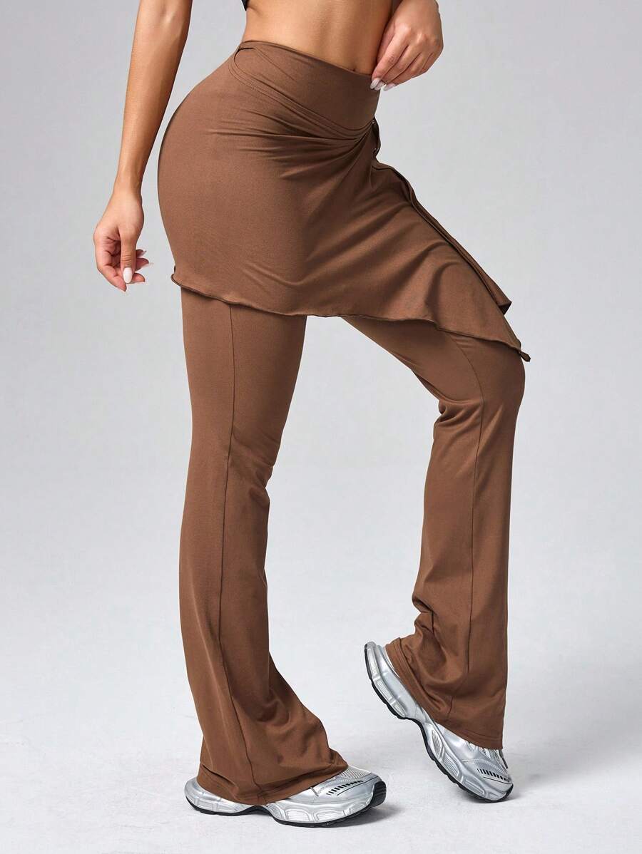 DAZY 女式二合一喇叭裤运动休闲裤 - 咖啡棕 - 查看 1