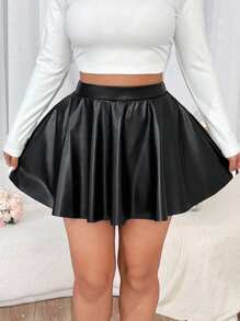 Calvaya Falda de PU de talla grande con cintura elástica, Día de San Valentín