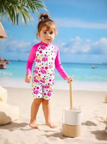Infant Girls Sweet Flamingo Print One-Piece Swimsuit - Pink - View 1