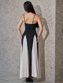 Andrea Bello Vestido elegante negro y blanco con tirantes de espagueti - Blanco y Negro - Ver 2