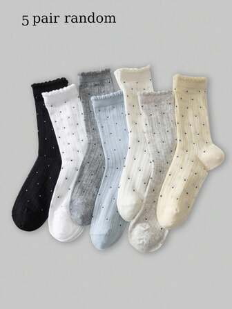 Kawaii Calze alla caviglia con bordo a volant, modello a pois, casual e confortevoli, da donna