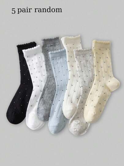 Kawaii Calze alla caviglia con bordo a volant, modello a pois, casual e confortevoli, da donna