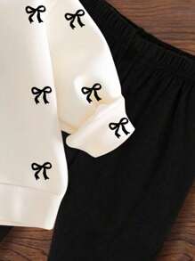 SHEIN Bộ 2 quần legging đen in họa tiết chấm bi mini dễ thương cho bé gái, cổ tròn dày mềm mại, dài tay, thích hợp cho mùa thu/đông - Nhiều màu - Xem 4