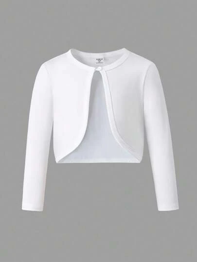 Genkimix Kids Young Girl Plain Single Button Split Hem Casual Long Sleeve Jacket Girls White Cardigan White Jacket Kids White Bolero Jacket Girls Fall Winter