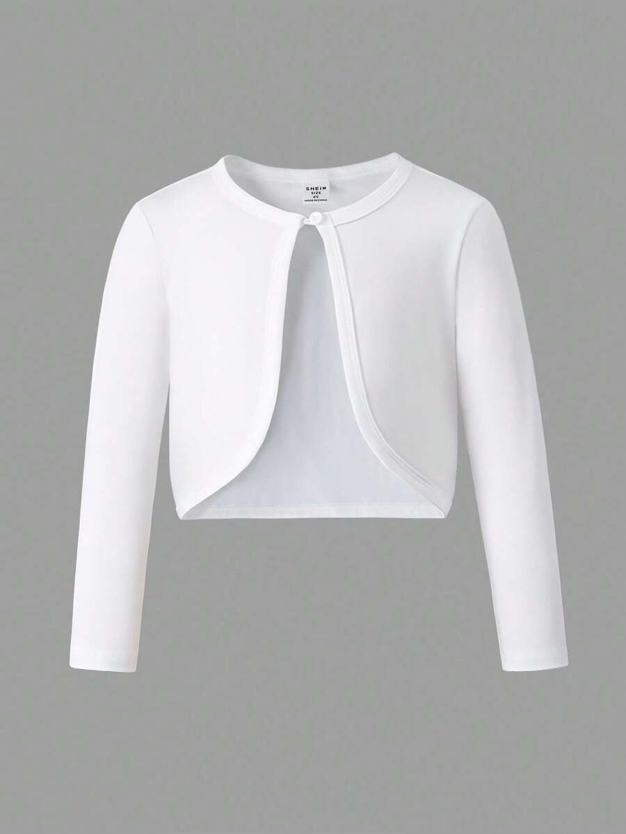 Genkimix Kids Young Girl Plain Single Button Split Hem Casual Long Sleeve Jacket Girls White Cardigan White Jacket Kids White Bolero Jacket Girls Fall Winter - White - View 1