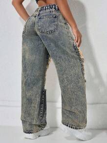 Quần jeans nữ tuổi teen phong cách Rave Punk thập niên 90, túi xéo, ống đứng, thiết kế túi độc đáo, chất liệu mềm mại và thanh lịch, thích hợp cho đi làm, tập luyện, trẻ trung và thời trang, trang phục Halloween, tựu trường. - Rửa tối - Xem 2