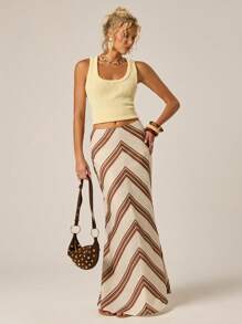 Avantive Falda larga estampada a rayas color albaricoque con estilo romántico, de etiqueta, de cumpleaños, de los 90, casual de negocios, elegante, de estilo occidental, para salir, de moda, casual, de estilo Y2K, de club, de oficina, de cóctel, vintage, con silueta ajustada, de festival, divertida, elegante, de dinero antiguo, urbano, de vacaciones, de concierto de música country, de trabajo, modesta, de vacaciones de primavera, de despedida de soltera, de concierto, de chica mala, básica, de graduación, bohemia