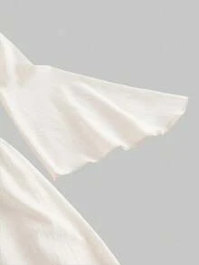 ROMWE Hippie Vestido vintage renacentista con hombros descubiertos, tirantes con lazo, bajo asimétrico para mujeres con cinturón desmontable - Beis - Ver 5