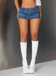 Jeanoix 女士性感低腰迷你牛仔短裤，夏季 - 中等水洗藍 - 查看 4