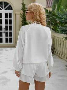 Swim Chiccia 两件套女士休闲优雅罩衫和浪漫白色沙滩装，夏季 - 白色 - 查看 3