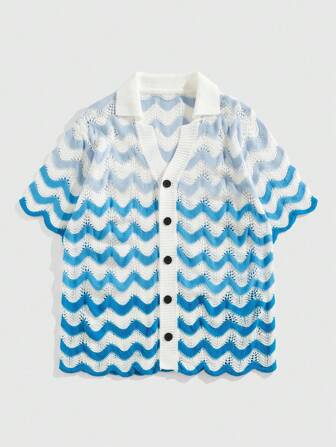 Street Life Herren Farbverlauf Blau Kragen Strickjacke