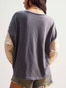 Bohemela 波西米亚风休闲刺绣拼布玫瑰印花圆领T恤女款