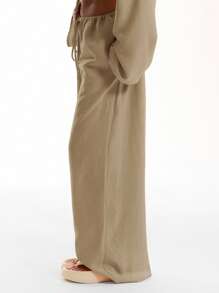 MUSERA Pantaloni de plajă cu imprimeu de in și cordon, cu nod în față, pentru vacanță, vară, primăvară, elegantă, stil boho, casual, ținută de aeroport