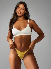 MISSGUIDED 褶皱前高腰巴西丁字裤内裤现代 V 字形极简遮瑕沙滩装度假泳裤 - 黃色 - 查看 4