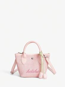 SHEIN BAE Geantă de mână cu mâner pentru lucru, tip patchwork, țesut la modă, cu blocuri de culori, model floral, agățat, pentru lucru zilnic