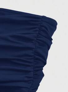 ROMWE Goth Y2K 性感褶饰可拆卸网眼围巾短款女上衣 - 藏蓝色 - 查看 3