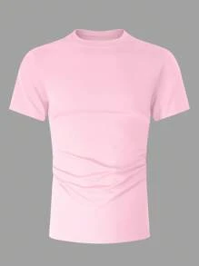Manfinity Dauomo Men's Pink Casual Crew Neck Short Sleeve T-Shirt, Summer - Pink - View 4