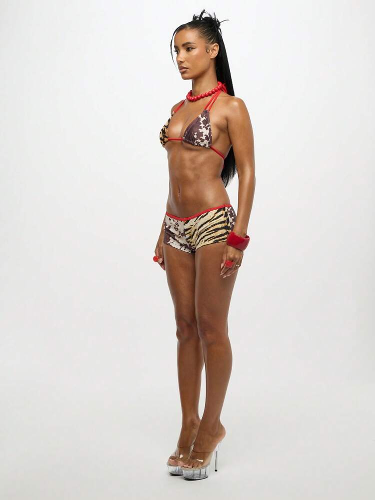 SUMWON WOMEN Triangle Double Strap Mixed Animal Print Bikini Set